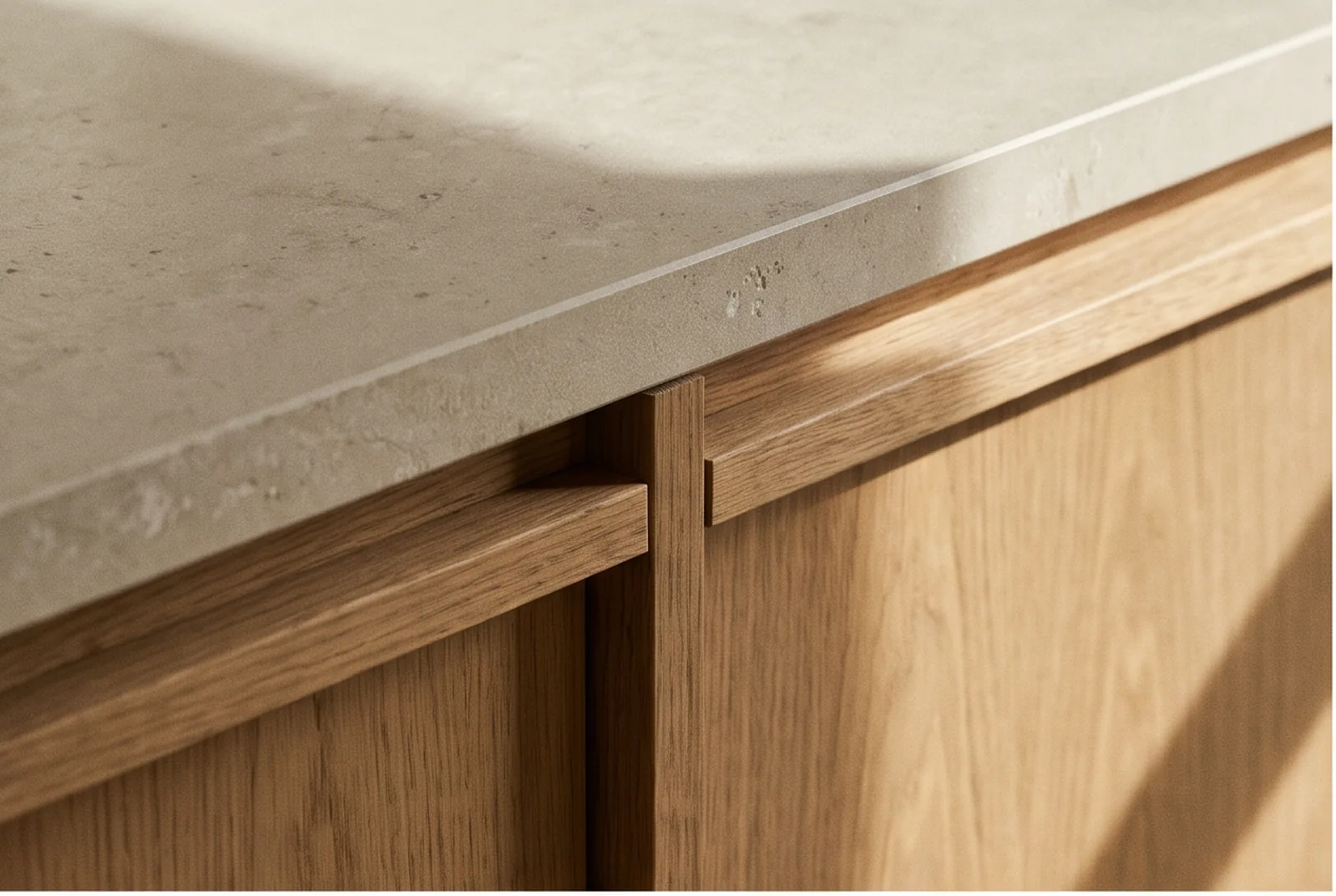 Illustrative oak and limestone material detail