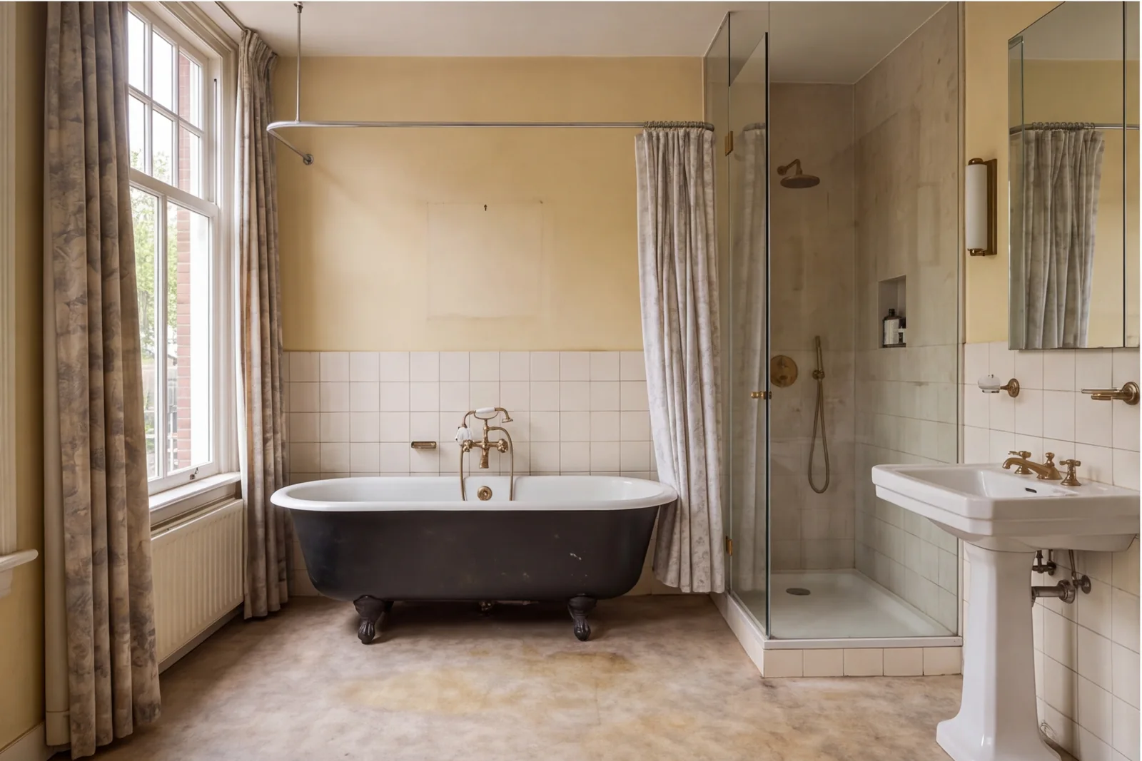 Before concept: Bathroom with arched niche and stone bathtub