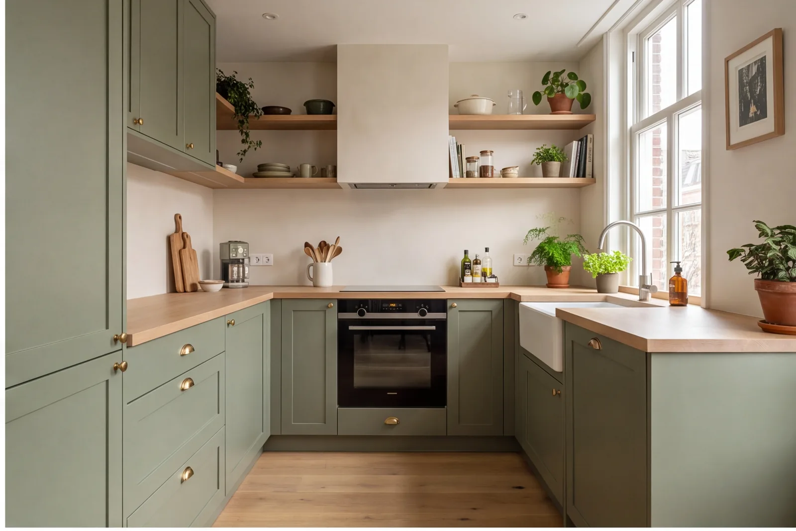 After concept: Small efficient sage kitchen