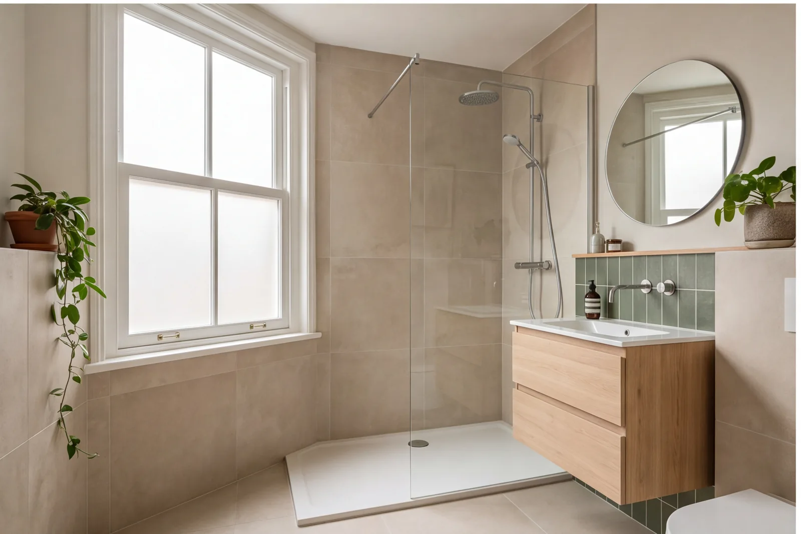 After concept: Small bathroom with one frosted window