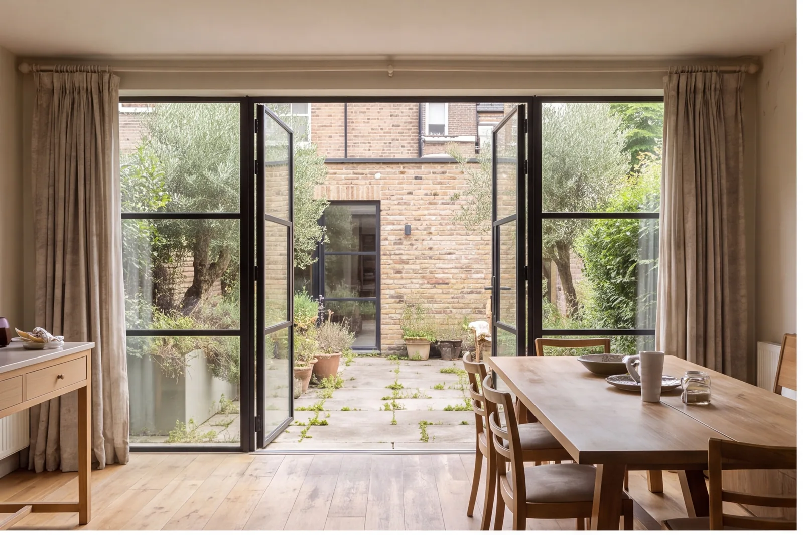 Before concept: Rear extension dining room with broad black doors