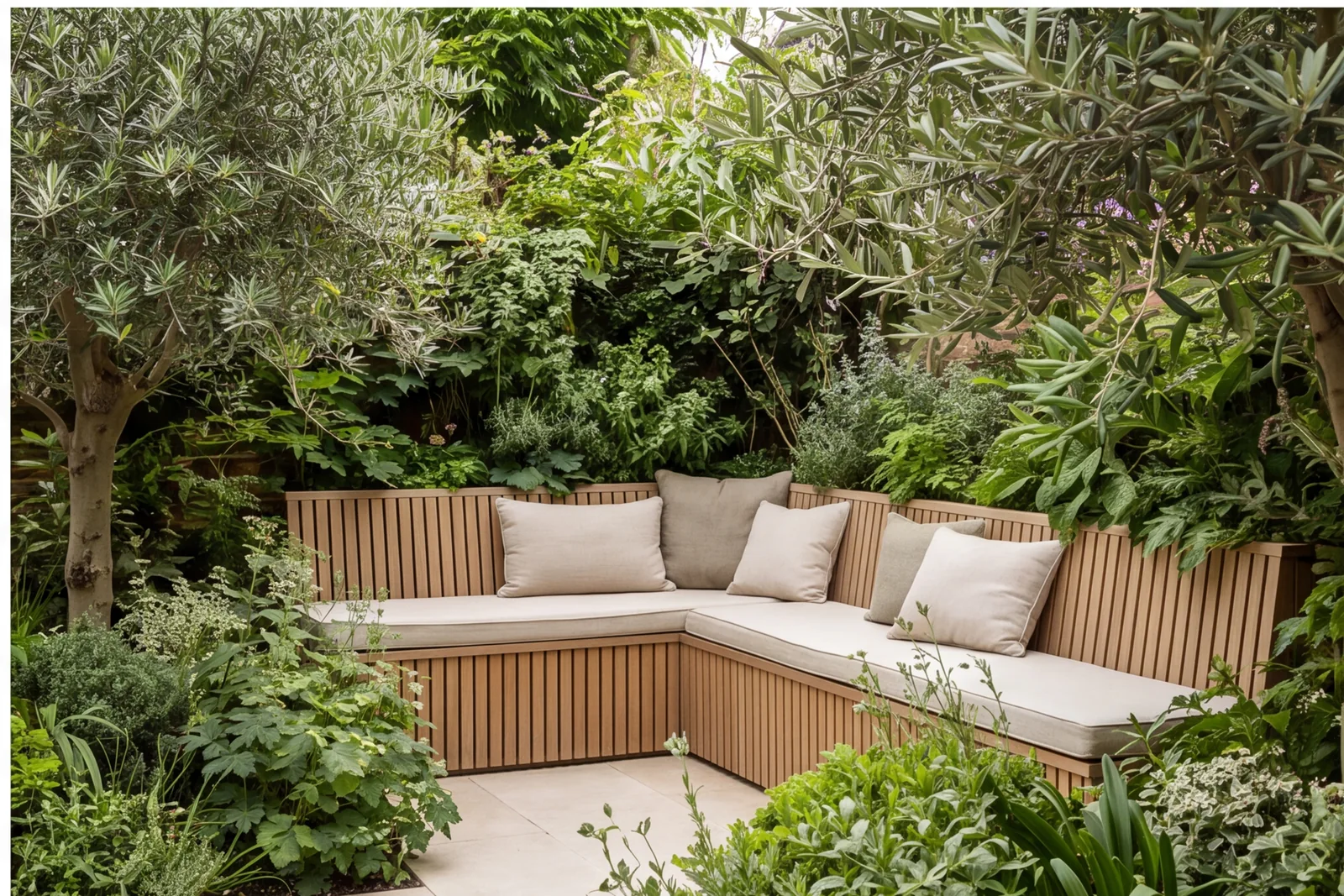 After concept: Sheltered garden seating corner