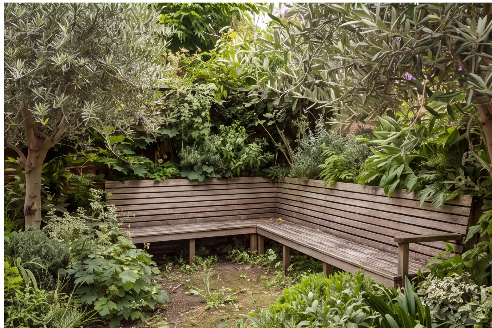 Before concept: Sheltered garden seating corner