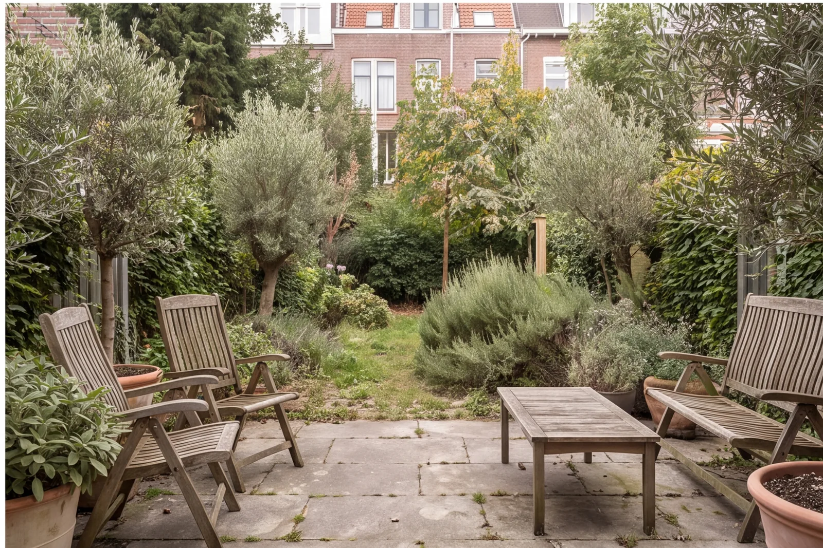 Before concept: Private garden terrace looking into house