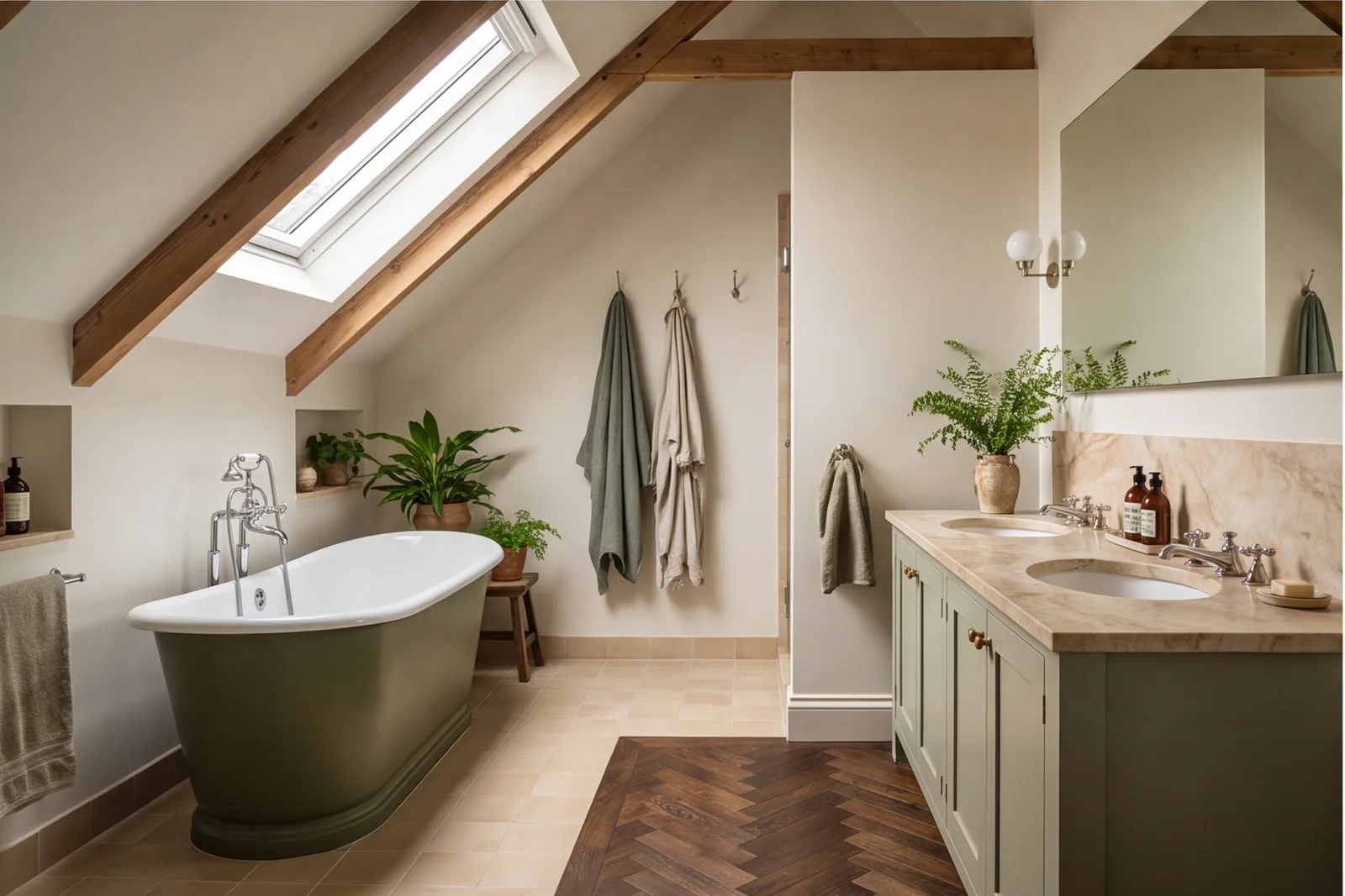 After concept: Bathroom under a gentle sloping roof