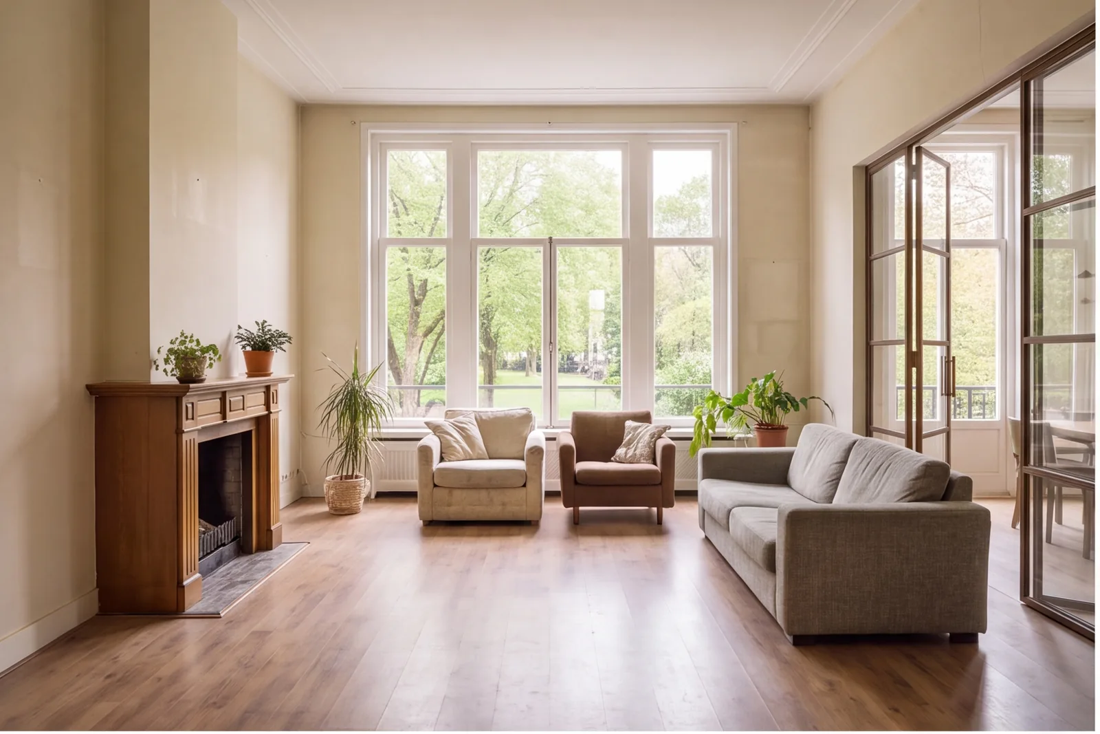 Before concept: Generous living room with three-part front window